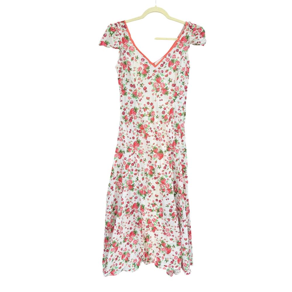 LoveShackFancy Adela Strawberry Print Maxi Dress Cotton Cottagecore Size 2 - Picture 2 of 7